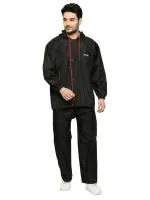 Citizen Seam Sealed Raincoat for Men with Adjustable In-Built Cap Hood, Waterproof Pant and Carry Pouch | Durable & Lightweight Poly Rubberized Rainsuit | Black, XL