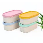 Eha Earth Friendly Storage Containers For Kitchen With Lid | Kitchen Containers Set of 4 | 600 ml | Made with Rice Husk | Microwave Safe & Fridge Storage Boxes | Storage Box For Kitchen | Multi-Light