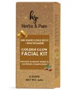 Herbs & Pure Golden Glow Facial Kit with 24K Nano Gold Dust & Niacinamide for Anti-aging and Instant Shine, Free for toxins|6-Pieces Skin Care/Skin Cleanup Set, | Free Magic Sheet Mask and Disposable Head Cap|Unisex All Skin Type , 60 Gm
