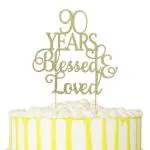 Festiko 90 Years Blessed, Loved Cake Topper, Glitter 90th Birthday Cake Topper, Photo Decoration Props, 90th Anniversary Marriage Party Decoration Supplies (90 Years Blessed, Loved)