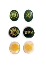 Astroghar Green Zibu Prosperity Wealth And Love Angel Symbol Engraved Aventurine And Quartz Crystal Polished Oval Cabochon For Reiki Healing (3 Pcs)