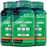 Nourish Vitals Curcumin 95% Curcuminoids, 500 mg Turmeric with Piperine Extract Supplement, 60 Veg Capsules (Pack Of 3)
