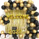 Hemito Gold Birthday Decoration Kit With Metallic Birthday Balloons,Foil Curtain With Balloon Pump,Glue Dot,Arc,Happy Birthday Banner (Set Of 51)