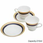 Femora White with Black & Brown Border Fine Bone China Cup & Saucer 200 ml (Set of 6)