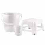 Regalo Bathroom Set of 3, Transparent Bucket 24L + Transparent Stool 501 Big + Tranparent Mug 1.5 LTR