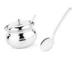 BLUE WONDER Stainless Steel Multipurpose Ghee Pot/Pickle Container with Spoon With Stainless Steel Pure Poni Spoons and (Multicolour, Pack of 2)