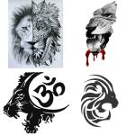 Temporary Tattoowala Tribal Black Wild Lion With Om Pack 4 Temporary Tattoo (2x4 inch)