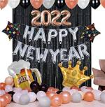 Toyxe Multicolor Happy New Year Foil Balloon, Number Balloon, Star Balloons, Fringe Curtain, Cheer Mug Foil Balloon, Crown Foil Balloon, Metallic Balloons