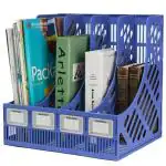 Kartunbox Blue Plastic 4 Compartments Plastic File Rack - Paper Magazine Holder/Desk Book Sorter/Storage Display Bin Desktop Shelf