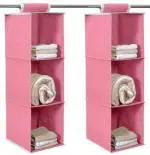 PerfectKrafts Hanging 3 Shelf Closet Storage Organizer Pink(Pack of 2)