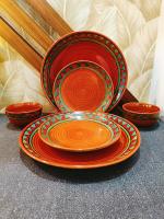 Caffeine Ceramic Handmade Orange Beige Combo Dinner Set (Set of 6)