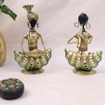 DazzCraft 'Rajasthani Couple Musician Figurines' Hand-painted Small Tea Light Candle Holder in Metal, Decorative Showpiece for Table, Living Room, Bedroom Decor, Gift Items, Showpiece, Diwali Decoration, Home Decoration & Showcase Items (5.5x3x9) Inch