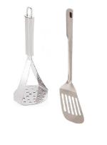 BLUE WONDER Stainless Steel Big Potato Masher With Stainless Steel Cooking Kitchen Spoons Egg Palta and Multicolour, Pack of 2