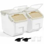 ABOUT SPACE 15-Kg Rice Container 2 Pcs Airtight Rice Storage Container with Measuring Cup & Rice Shovel-Rice Barrel Dispenser-Moisture Proof Kitchen Organiser for Cereals,Pulses&Pet Food- Grey,Plastic