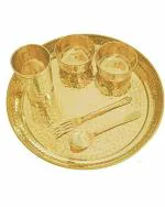 Shri Hari Art Villa Gold Round Copper Hamered Dinner Thali - 11.5 inch 6 Pieces