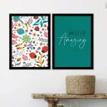 Vasl Paper Blue Aesthetic Wall Art Paintings With Frame - 13 X 17 Inch (Pack Of 2)