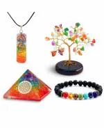 Reikved Seven Chakra Healing Crystals Set Kit Crystal Tree Good Luck Bracelet Orgone Pyramid Pendant (Pack Of 399)