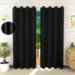 Tishan Decor 152 cm (4.99 ft) Polyester Room Darkening Window Curtain (Pack Of 2) (Self Design, Black)