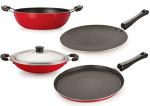 Nirlon 4 pcs of Red and Black Scratch Resistance Non-stick Aluminium Kitchenware Cooking Utensil Combo Set, Standard
