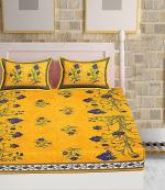 HOME@SHOP 228 TC Cotton Double Printed Flat Bedsheet (Pack of 1, Yellow)