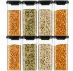 PMS Customer First Choice 100% Unbreakable Airtight Modular Kitchen plastic storage containers 1500ML Transparent Storage containers, (Pack of 8_BLACK_1500ML) - 1500 ml Plastic Grocery Container (Pack of 8, Black)