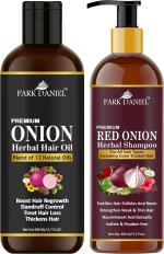Park Daniel Premium Red Onion Shampoo And Onion Herbal Oil For Hair Growth And Anti Hair Fall, 200 Ml Each (Combo Of 2)