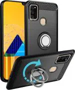 Unistuff Back Case Cover for Samsung Galaxy M30s with Magnetic Kickstand | Premium Matte Finish | Camera Bump Protection | Rubberized Ring Cover - Night Black, 76742