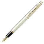 Scrikss Fountain Ink Pen Medium Nib Cartridge & Converter Pearl White Brass Body Gold Plated Trims Noble 35 Series Modern And Elegant Pen Ideal For Gifting Using In Office Home