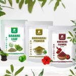 Amazercare Hibiscus, Bhringraj & Brahmi Powder Hair Care Combo 100% Natural Brahmi Bhringraj Hibiscus Powder (3 Pouches) For Healthy Hair