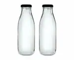 RTWARE Transparent Round Airtight Glass Bottle for Milk, Water & Juice with Black Cap 500 ml (Set of 2)