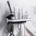 HOKIPO Magic Sticker Series Self Adhesive Bathroom Shelf with 5 Mounted Hooks for Accessories (AR3429)