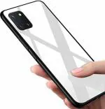 UNILORD Oppo A73 5G White Glass Holster Soft Edge Protective TPU Bumper Luxurious Back Case Cover