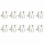 CONA 9506 Status 3Pin Universal 6/16A Socket Pack of 10-3Pin Modular Socket,Home Electrical Socket