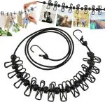 TENDULA Cloth Drying Rope with Hooks Elastic Cloth Hanging Rope for Cloth Drying with 12 Clips Cloth Rope for Drying Clothes for Travel Home Outdoor Kapde Sukhane ki Rassi Wire -Multicolor