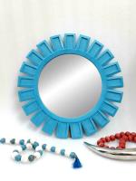 VAS Collection Home Wooden Mirror Frame, Square Strips Design, HOC011 (Pallet Blue)