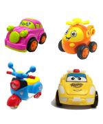 CrackaDeal Plastic Unbreakable Friction Powered Toy Set of Car Helicopter Scooter & Robot Car, Multicolor (Pack of 4)