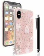 IACCESSORIES 3D Floral Back Cover for iPhone XS Max - Stylish Girls Case with Stylus Pen - Frosted Pink