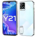 SROCK Back Case Cover for Vivo Y21 2021 Model Electroplated Logo View Back Case Cover | Slim Shockproof |Super Soft TPU | Raised Edges | Anti-Shock | Anti-Yellow Case- Silver