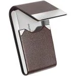 Zibuyu Business Card Holder Metal Visiting Card Case Classy Card Holder For Women & Men Pu Leather Wallet Card Case With Metal Magnetic Clasp, 20 Cards (6X9.5Cm) - Coffee Brown