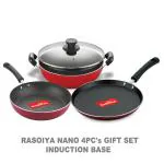 Rasoiya Nano 4Pc's Aluminium Non Stick Cookware Set ( 25cm Tawa, 22cm Frypan, 22cm Kadhai with Glass Lid)