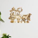 Kridaykraft Metal Golden Antique Lord Krishna And Arjun Rath Chariot With Two Horses Showpiece - 19 X 4 X 29 Cm
