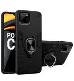 UNILORD Poco C3 Black Polycarbonate 360 Protection Ring Holder Stand Case D5 Tough Armor Bumper Back Cover