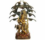 Idol Collections Multicolor Brass Krishna Under Blooming Tree With Cow Statue, Large