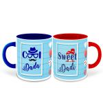 Whats Your Kick Set of 2 Cool Dada and Cool Dadi Printed Dark Blue and Red Ceramic Coffee Mug and Tea Mug 325ml