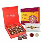 Chocoloony Chocolate Gift Box, Peacock Pendent Rakhi and Wishing Card Milk Flavour for Raksha Bandhan