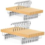 ROCKFIELD Nature Smile 20 Pack Solid Lotus Wood Deluxe Wooden Pants Hangers Bottom Hanger Jeans Hanger Skirt Hanger with 2-Adjustable Clips Anti Rust Hook Natural Color