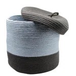 ARIYA HOME Premium Fabric Cotton Sky Blue & Grey Laundry Basket With Dhakkan(10X10X10)