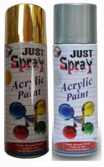 JUST SPRAY Gold and Silver Multipurpose Acrylic Spray Paint - 400 ml (pack of 2)