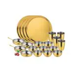 Prabha Food Grade Quality Stainless Steel Pvd Gold 24Pcs Infinity Dinner Set For Family Or Bachelors, Set For 4 Persons, Luxury Look Suitable For Parties Hotels Restaurants & Banquet