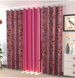 AH ARTSY HOME 3D Digital Tree Design Printed 100% Heavy Quality Knitting Polyester Curtain Set of 3 (Pink), 4x9feet